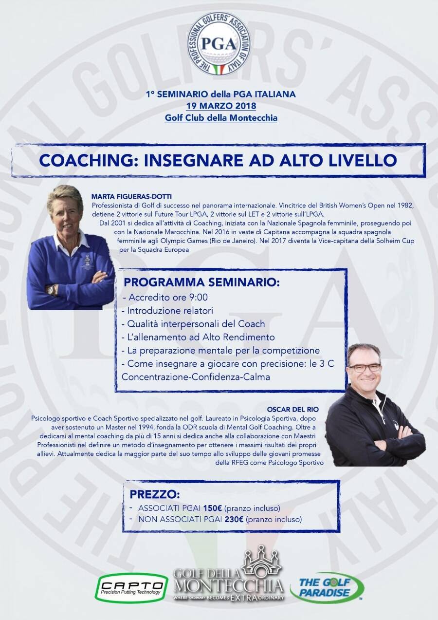 19 MARZO 2018 - SEMINARIO PGA ITALIA - COACHING: INSEGNARE AD ALTO LIVELLO